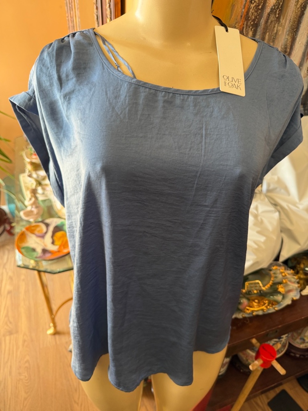 Olive & Oak Dusty Blue Strappy Shoulder Tank Top